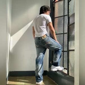 Men's Five Pointz Mid Blue Washed Denim Pants